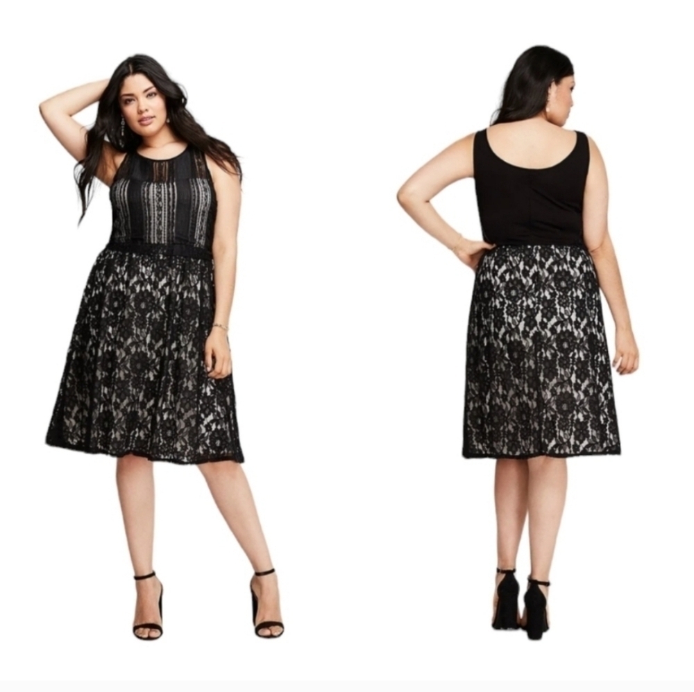 NWT Lane Bryant Black lace nude lining sleeveless dress, back zipper size 14